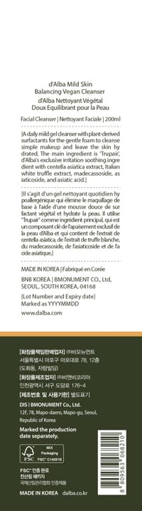 Thumbnail for d'alba Piedmont Italian White Truffle Mild Skin Balancing Vegan Cleanser, Hydrating and Calming, Mild pH Cleanser with White Truffles for Sensitive Skin, Non-Tightening Gentle Formula