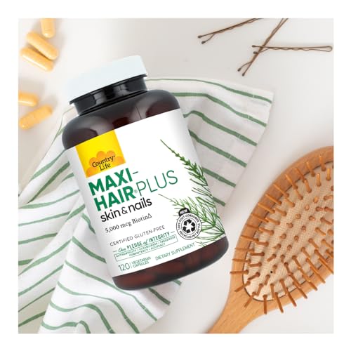 Country Life, Maxi-Hair Plus Biotin, Supports Healthy Hair, Skin and Nails, Daily Supplement, 120 ct