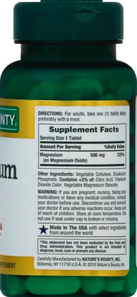 Thumbnail for Nature's Bounty Magnesium 500 mg Tablets 100 Ea