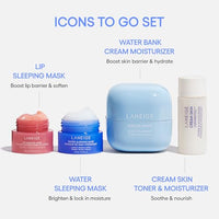 Thumbnail for LANEIGE Icons To Go Set: Cream Skin, Water Bank Cream, Lip Sleeping Mask, Water Sleeping Mask, Travel Size, Full Size, Hydrate, Barrier-Boosting