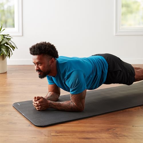 Amazon Basics 1/2 Inch Extra Thick Exercise Yoga Mat with Carrying Strap for Home Workouts and Fitness, 74" x 24", Black