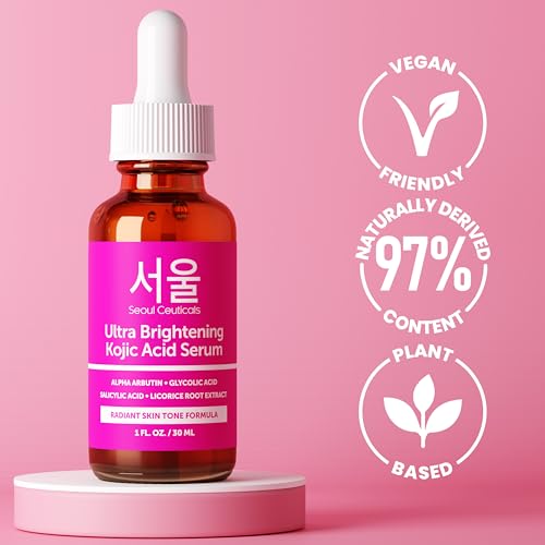 SeoulCeuticals Korean Skin Care Kojic Acid Serum Alpha Arbutin Serum – Dark Spot Remover Corrector Glycolic Acid Serum + Salicylic Acid K Beauty 1oz
