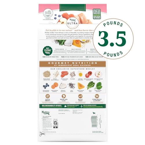 Nutro Ultra Adult Toy Breed Dry Dog Food, Small Dog Food Dry Chicken, Lamb and Salmon Recipe with a Protein Trio, 3.5 lb. Bag