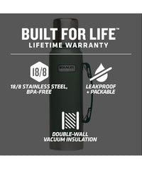 Thumbnail for Stanley Heritage Classic Vacuum Bottle with Handle 1.1 qt | Wide Mouth w/Leakproof Cup Lid | Keep Drinks Hot or Cold | Insulated Stainless Steel Thermal Bottle | BPA-Free | Hammertone Green