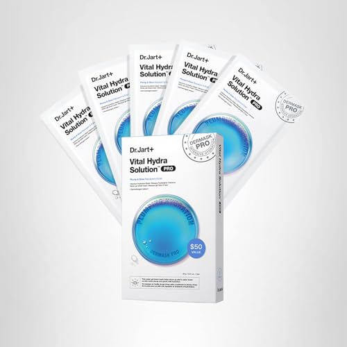 Dr.Jart+ Dermask Vital Hydra Solution Glow Korean Face Mask with Hyaluronic Acid for Glass Skin | Sheet Mask | Korean Skin Care, 5 Pack