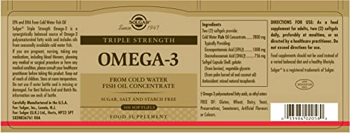 Solgar Triple Strength Omega-3 950 mg, 100 Softgels - Supports Cardiovascular, Joint & Skin Health - Heart Healthy Supplement - Essential Fatty Acids - Non GMO, Gluten Free, Dairy Free - 100 Count