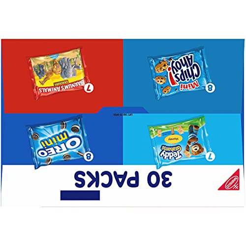 Nabisco Team Favorites Variety Pack, OREO Mini, CHIPS AHOY! Mini, Teddy Grahams Honey & Barnum's Animal Crackers, Christmas Stocking Stuffers, 30 Snack Packs (Pack of 4)