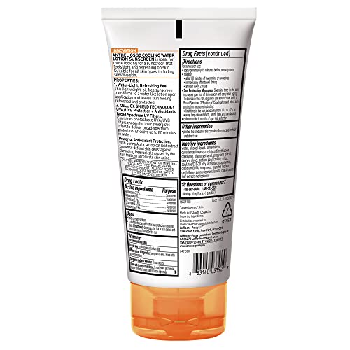 La Roche-Posay Anthelios Cooling Water Sunscreen Lotion, Water Based Sunscreen for Face & Body, Broad Spectrum SPF + Antioxidants, Fast Absorbing Water-Like Texture, Oil Free Sunscreen SPF 60