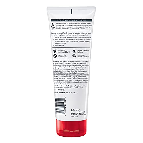 Eucerin Advanced Repair Body Cream for Very Dry Skin, Fragrance Free Daily Body Moisturizer, 8 Oz Tube