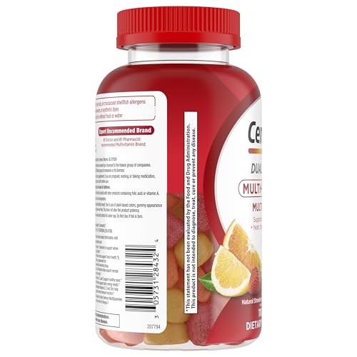 Centrum MultiGummies Multi+ Omega 3 Dual Action, Adult Multivitamin, Multivitamin/Multimineral/Omega 3 Supplement, Strawberry/Lemon/Orange Flavors - 110 Count
