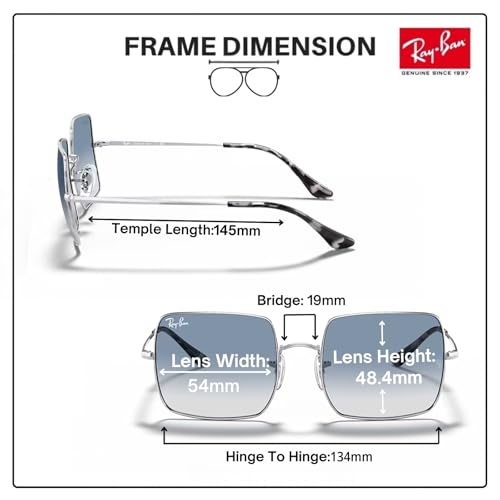 Ray-Ban RB1971 SQUARE 1971 CLASSIC Square Shaped Non-Polarized Sunglasses for Women – Includes Official RAYBAN Eyewear Kit – Ideal Formal & Casual Wear Sunglasses – Light Blue Gradient Lens