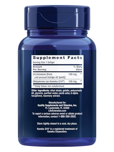 Life Extension CoQ10 (Ubiquinone) with d-Limonene – Heart Health, Fight General Fatigue, Better Absorption – Gluten-Free, Non-GMO – 60 Softgels