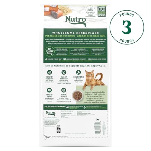 Nutro Wholesome Essentials Dry Cat Food, Adult Cat Food Dry Salmon & Brown Rice Recipe, 3 lb. Bag