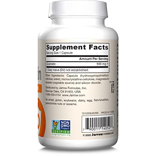 Jarrow Formulas Quercetin 500mg Capsules - 200 Veggie Caps - Supports Antioxidant Status, Cardiovascular Health & Immune Health - 200 Servings