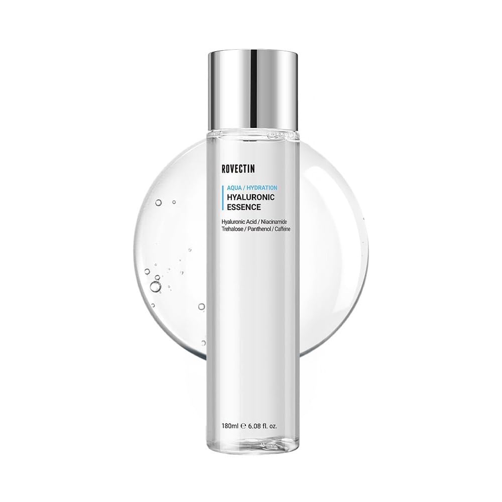 ROVECTIN Aqua Hyaluronic Essence for Sensitive Skin | 100% Vegan-Cruelty Free Korean Skincare | Anti-Aging, Deep Hydration Toner with Niacinamide & 7 Layers of Hyaluronic Acid | 6.08 fl oz (180ml)