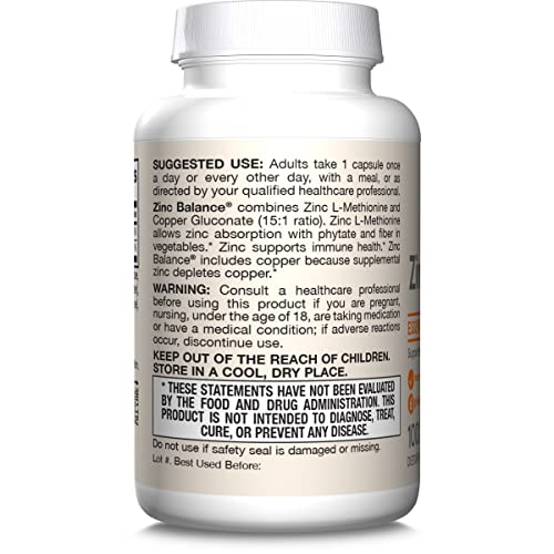 Jarrow Formulas Zinc Balance 15 mg - 100 Servings (Veggie Caps) - Zinc with Copper - Essential Minerals for Immune System Support - Immune Support Supplement - Gluten Free Copper Supplement, Vegan
