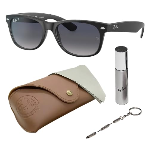Ray-Ban RB2132 NEW WAYFARER CLASSIC POLARIZED Square Shaped Sunglasses for Men & Women – Includes Official Rayban Eyewear Kit – Ideal Formal & Casual Wear Sunglasses – Blue/Grey Lens