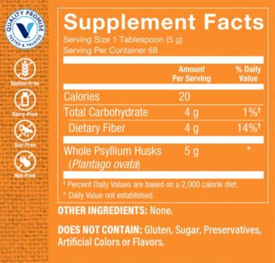 The Vitamin Shoppe Psyllium Whole Husks Easy Mixing Powder Fiber Supplement – 68 Servings (12 oz Powder)
