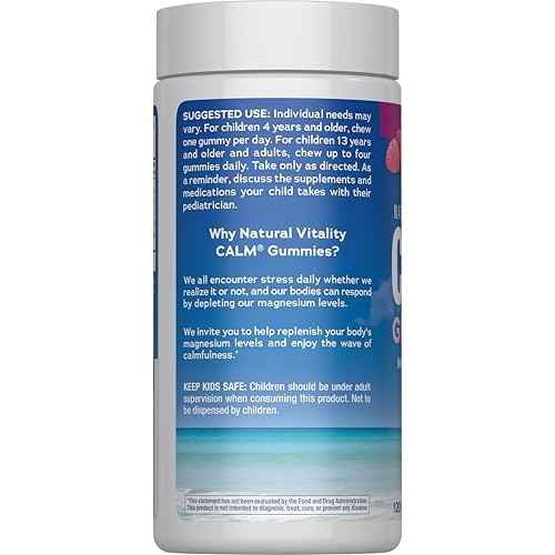Natural Vitality Calm, Magnesium Citrate Supplement, Stress Relief Gummies, Supports a Healthy Response to Stress, Gluten Free, Vegan, Raspberry Lemon, 120 Gummies