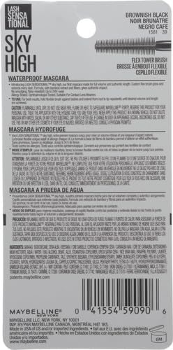 Maybelline Lash Sensational Sky High Waterproof Mascara Makeup, Volumizing, Lengthening, Defining, Curling, Multiplying, Buildable Formula, Brownish Black, 1 Count (Pack of 2)