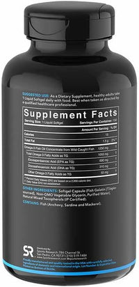 Thumbnail for Sports Research Triple Strength Omega 3 Fish Oil - Burpless Fish Oil Supplement w/EPA & DHA Fatty Acids from Wild Caught Fish - Heart, Brain & Immune Support for Men & Women - 1250 mg, 150 ct