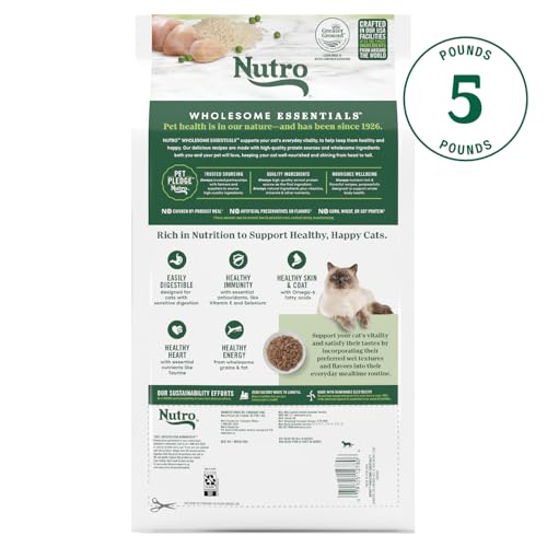 Nutro Wholesome Essentials Natural Dry Cat Food Sensitive Stomach, Chicken, Rice & Peas Recipe Cat Kibble, 5 lb. Bag