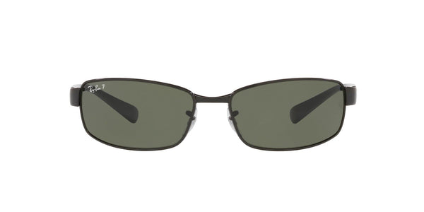 Ray-Ban RB3364 Metal Rectangular Sunglasses, Black/Polarized Green, 62 mm