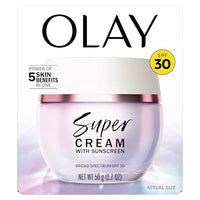 Thumbnail for Olay Super Cream with Sunscreen SPF 30, Lightweight Face Moisturizer with Sun Protection, 5-in-1 Skin Care Benefits - Hydrating, Brightening, Firming - Niacinamide, Vitamin C, Collagen Peptide, 1.7 oz