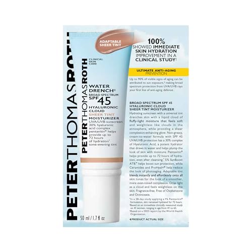Peter Thomas Roth | Water Drench Hyaluronic Cloud Sheer Tint Moisturizer Broad Spectrum SPF 45, Hydrating Tinted SPF Moisturizer, Adaptable Sheer Tint, For All Skin Tones and Types