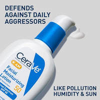 Thumbnail for CeraVe AM Facial Moisturizing Lotion SPF 50, Face Moisturizer with SPF, Hyaluronic Acid, Niacinamide & Ceramides, Non-Greasy, Blends Seamlessly With No White Cast, Non Comedogenic Sunscreen, 3 Oz