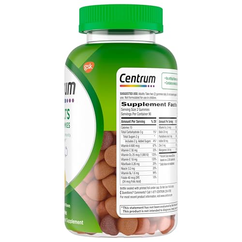 Centrum MultiGummies Gummy Multivitamin for Adults, Multivitamin/Multimineral Supplement with Vitamins D, B and E, Assorted Fruit Flavor - 180 Count