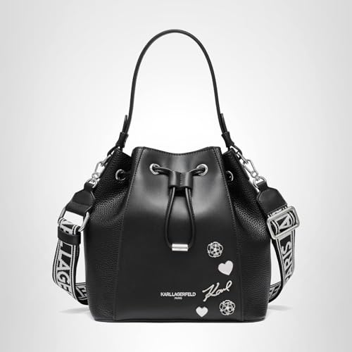 KARL LAGERFELD Paris Women's Handbags Bucket, Black/Silver, One Size