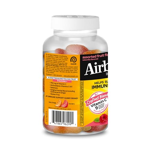 Airborne 750mg Vitamin C Gummies for Adults, Immune Support Gummies with Powerful Antioxidants VIT C & E, Caffeine Free - 2x63ct Bottle (42 Servings), Assorted Fruit Flavor