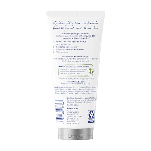 NIVEA Skin Firming & Toning Body Gel Cream with Q10, Hyaluronic Acid and Vitamin C, Clinically Tested Skin Firming & Toning Cream, 72-Hour Moisture, 6.7 Oz Tube