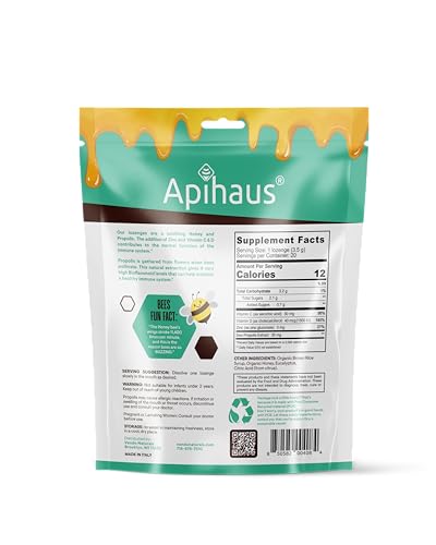 Apihaus Honey and Propolis Lozenges with Eucalyptus, Freshens Breath - Soothes a Throat- Immune Support with Vitamin C, Vitamin D and Zinc, 20 Count