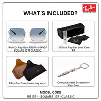 Thumbnail for Ray-Ban RB1971 SQUARE 1971 CLASSIC Square Shaped Non-Polarized Sunglasses for Women – Includes Official RAYBAN Eyewear Kit – Ideal Formal & Casual Wear Sunglasses – Light Blue Gradient Lens