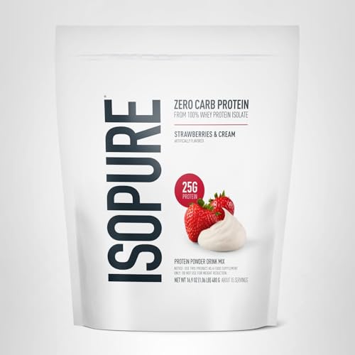 Isopure Zero Carb 100% Pure Whey Isolate Protein Powder, Gluten Free, With Vitamins, Strawberries & Cream, 25g Protein Per Serving, 3 Lbs, 44 Servings (Packaging May Vary)