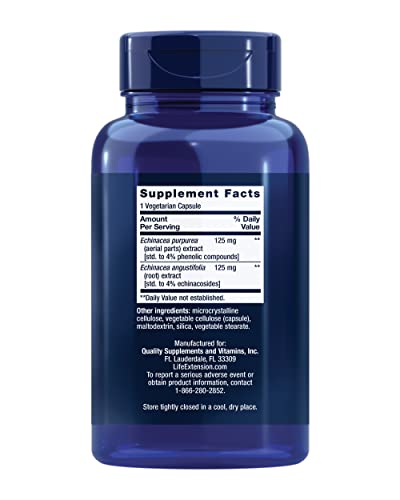Life Extension Echinacea Elite, E. purpurea, E. angustifolia, Whole-Plant Extract, Immune Support, Dual-extracts, standardized Formula, Gluten Free, Non-GMO, Vegetarian, 60 Capsules