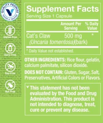 The Vitamin Shoppe Cat's Claw 500MG (UNA De Gato), Herbal Supplement for Immune Support (300 Capsules)