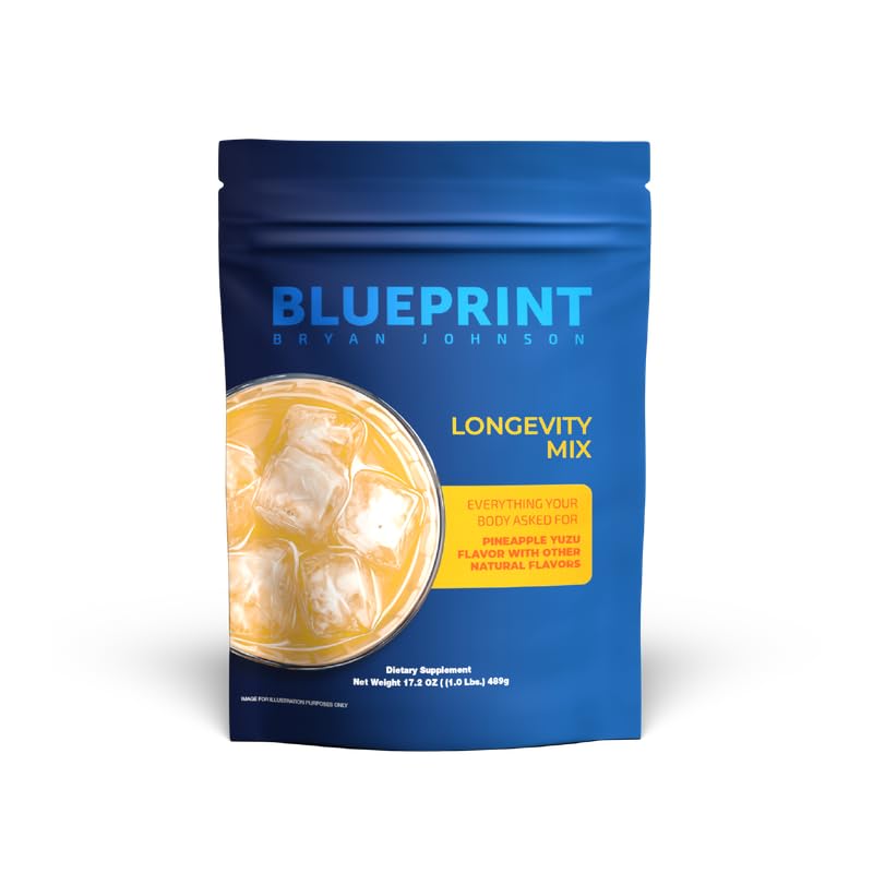 Blueprint Bryan Johnson Longevity Mix - Muscle Builder & Recovery Supplement - Promotes Focus and Balanced Mood - Creatine, L-Theanine- Vegan, Keto Friendly (30 Servings (Pack of 1), Pineapple Yuzu)