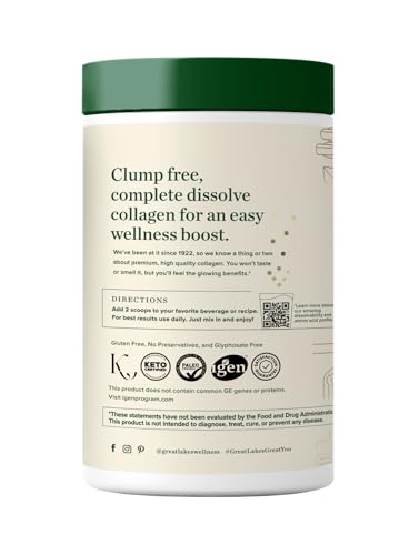 Great Lakes Wellness Collagen Peptides Powder – Supports Skin, Hair, Nails, Joints & Digestion – Hydrolyzed, Quick Dissolve, Non-GMO, Keto & Kosher – Pure Collagen Protein (10 oz, 14 Servings)