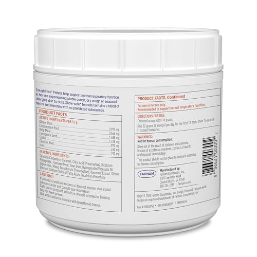 Farnam Cough Free Horse Supplement Pellets, Respiratory Support for Seasonal Allergies, Stable Cough, Lung Support Supplement, Show Safe, Herbal Formula, 2.5 lbs, 70-Day Supply