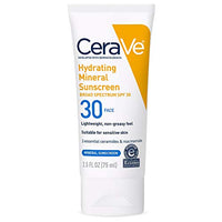 Thumbnail for CeraVe 100% Mineral Sunscreen SPF 30, Face sunscreen With Zinc Oxide & Titanium Dioxide, Hyaluronic Acid + Niacinamide + Ceramides, Oil Free, Travel Size 2.5 oz