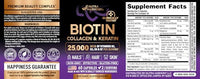 Thumbnail for NUTRAHARMONY Biotin | Collagen | Hyaluronic Acid | Keratin - Support Normal Hair Growth Cycle - Skin & Nails - 25000mcg Vitamins B1, B2, B3, B6 & B7 - for Women & Men - Made in USA | 60 Capsules