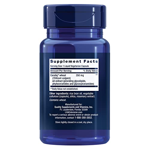 Life Extension Skin Restoring Ceramides* – Wheat Oil Extract – Hydrates & Smooths The Appearance of Fine Lines & Wrinkles – Gluten-Free, Non-GMO, 1-Daily, Vegetarian – 30 Liquid Capsules