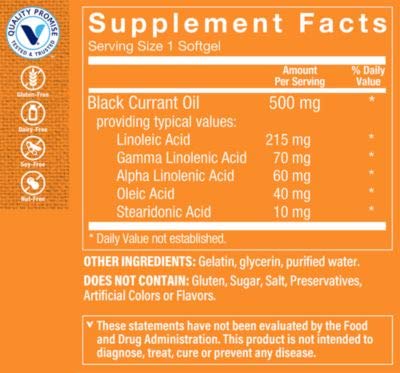 The Vitamin Shoppe Black Currant Oil 500MG, Natural Source of GLA, Promotes Healthy Skin, Women's Health (90 Softgels)