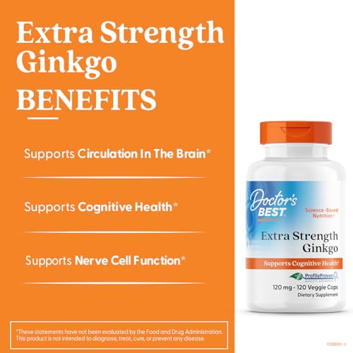 Doctor's Best Extra Strength Ginkgo, Non-GMO, Gluten Free, Vegan, Soy Free, Promotes Mental Function and Memory, 120 mg, 120 Count (Pack of 1)