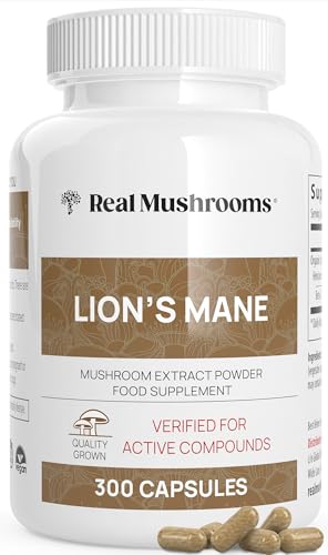 Real Mushrooms Lion’s Mane Supplement Capsules - Organic Lions Mane Extract for Overall Wellbeing - Beta Glucan Supplements – Vegan 300 ct Mushroom Extract