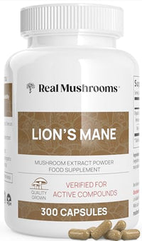 Thumbnail for Real Mushrooms Lion’s Mane Supplement Capsules - Organic Lions Mane Extract for Overall Wellbeing - Beta Glucan Supplements – Vegan 300 ct Mushroom Extract