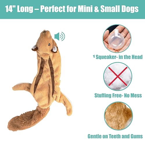 SPOT Skinneeez Flying Squirrel 14 Inch Stuffing-Free Plush Squeaky Dog Toy – Soft Tug-of-War Toy for Small and Medium Dogs – Mess-Free Interactive Chew Toy for Moderate Chewers